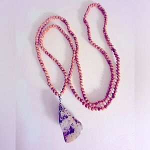 Vintage necklace Crazy Lace Agate pendant 1.5” Red-veined Jasper 34”